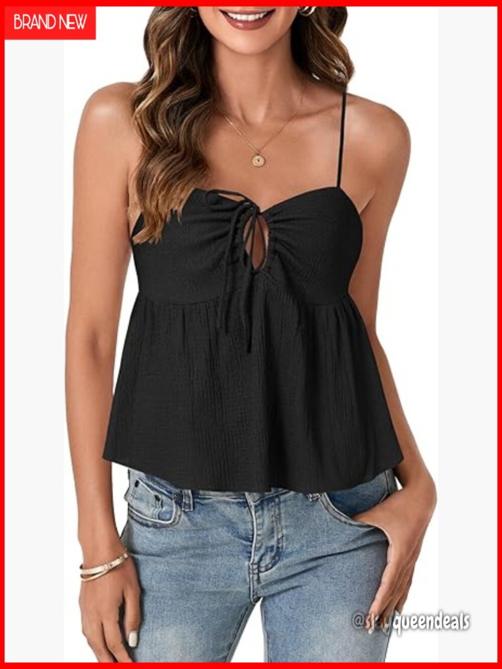 Sweetheart Neck Cami Crop Top Sleeveless Peplum Tie Front Tank